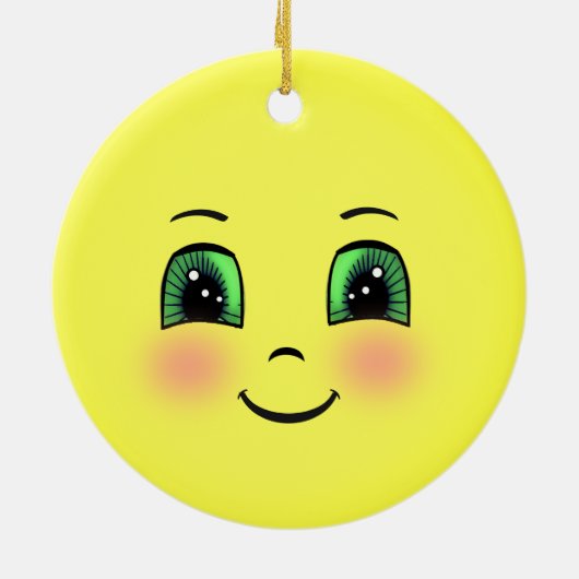かわいい太陽の幸せ顔絵文字 セラミックオーナメント (裏面)