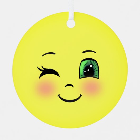 かわいい太陽の幸せ顔絵文字 メタルオーナメント (正面)