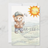 かわいい太陽テディ帽ゴルフ Let's Par-Tee ベビーシャワー 招待状 (正面)