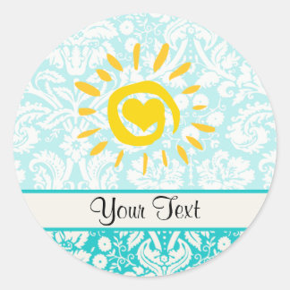 かわいい太陽；ティール（緑がかった色）ダマスク ラウンドシール