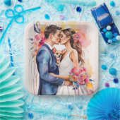 かわいい夫婦の美しいウェディングフォト ペーパープレート (パーティー)