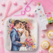 かわいい夫婦の美しいウェディングフォト ペーパープレート (パーティー)