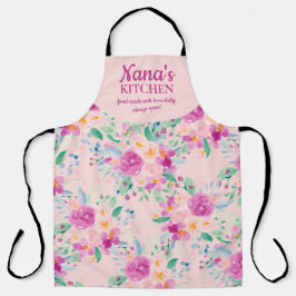 かわいい奈々のキッチンピンクのフローラ水彩エプロン エプロン