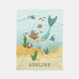 かわいい女お洒落の子と魔法の人魚の海の子たち フリースブランケット