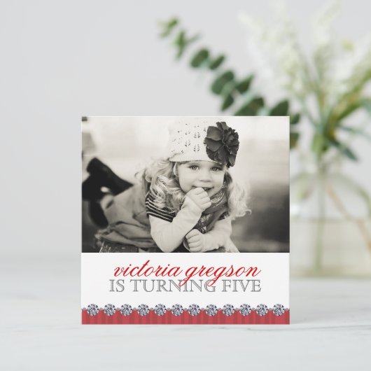 かわいい女お洒落の子の誕生日パーティー招待状 招待状 (スタンド正面)