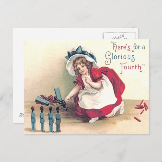 かわいい女の子おもちゃ兵士の花火花火 ポストカード (正面/裏面)