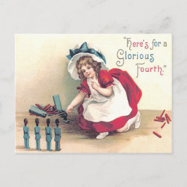 かわいい女の子おもちゃ兵士の花火花火 ポストカード
