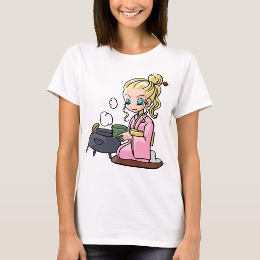 かわいい女の子がお茶を飲む Tシャツ (正面)