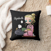 かわいい女の子がお茶を飲パーソナライズされたむ クッション (ブランケット)