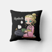 かわいい女の子がお茶を飲パーソナライズされたむ クッション (裏面)