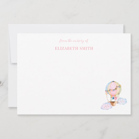 かわいい女の子が温風気球ピンクでシャワーを浴びる  ノートカード (正面)