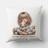 かわいい女の子が牧場で寝る クッション (裏面)