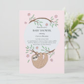 かわいい女の子が眠るナマケモノと名前ベビーシャワー 招待状 (スタンド正面)