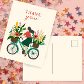 かわいい女の子が花を飾った自転車に乗ってる THANK YOU ポストカード
