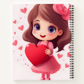 かわいい女の子が赤いハート ノートブック (裏面)