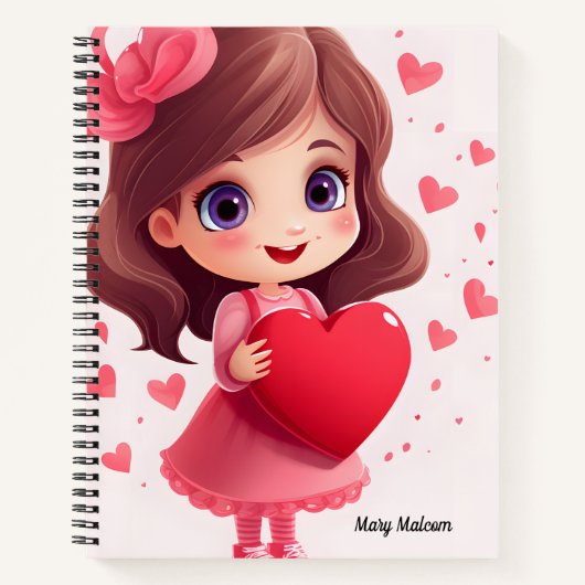 かわいい女の子が赤いハート ノートブック (正面)