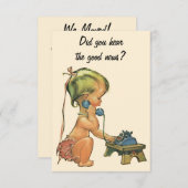 かわいい女の子が電話で話し、アドレスの変更 招待状 (正面/裏面)