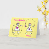 かわいい女の子たち,スキップ誕生日 カード (黄色い花)