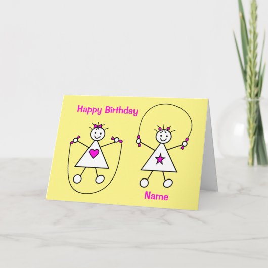 かわいい女の子たち,スキップ誕生日 カード (正面)