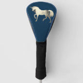 かわいい女の子っぽさとおしゃれさを兼ね備えたシルバー箔のユニコーンデザイン オーダーメイド ゴルフヘッドカバー (正面)