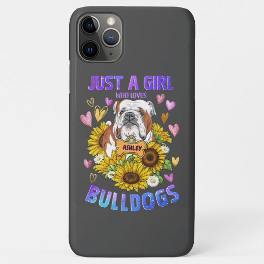 かわいい女の子でイギリスのブルドッグ・サンフラワーが大好き Case-Mate iPhoneケース (裏面)