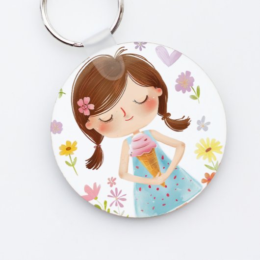 かわいい女の子とアイスクリームアクリルキーチェーン キーホルダー