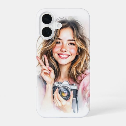 かわいい女の子とカメラのスマホケース iPhone 16ケース (裏面)