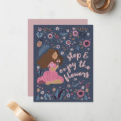 かわいい女の子とストップ花と楽しむお花 ノートカード (正面/裏面インサイチュ)