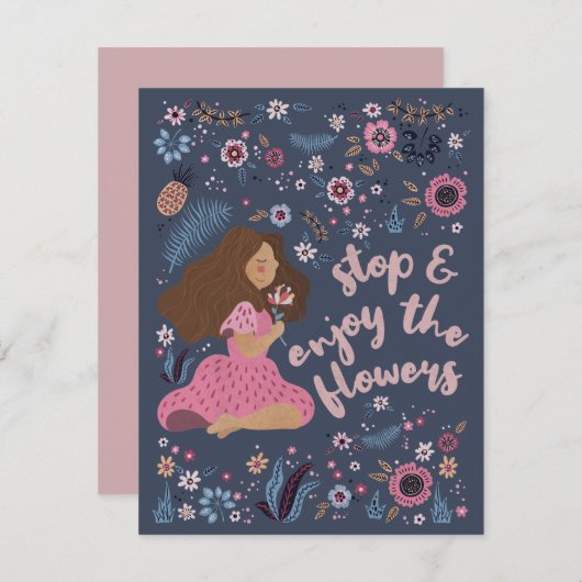 かわいい女の子とストップ花と楽しむお花 ノートカード (正面/裏面)