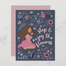 かわいい女の子とストップ花と楽しむお花 ノートカード