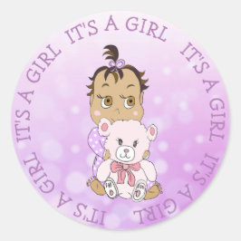 かわいい女の子とテディベアベビー ラウンドシール