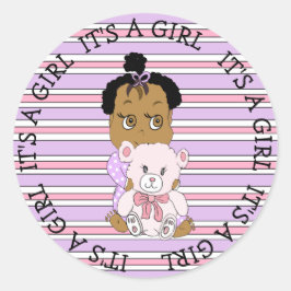 かわいい女の子とテディベアベビー ラウンドシール