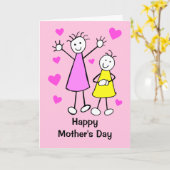 かわいい女の子とハートの母の日 カード (黄色い花)
