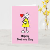 かわいい女の子とハートマザーズの日 カード (黄色い花)