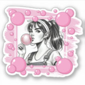 かわいい女の子とピンクの泡、コミック・エンターテイメント、コミック モノクロ シール (正面)
