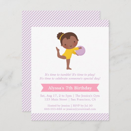 かわいい女の子とボール体操子供の誕生日パーティー 招待状 (正面/裏面)