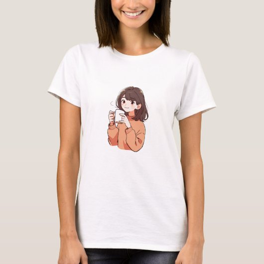 かわいい女の子とマグカップ Tシャツ (正面)