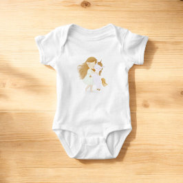 かわいい女の子とユニコーン ベビーボディスーツ