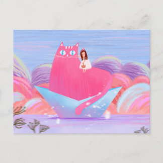 かわいい女の子と大きな猫 ポストカード