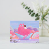 かわいい女の子と大きな猫 ポストカード (スタンド正面)