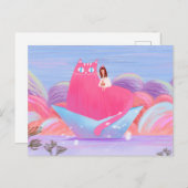 かわいい女の子と大きな猫 ポストカード (正面/裏面)