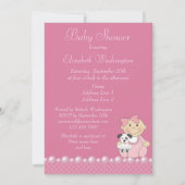 かわいい女の子と子犬のピンクのベビーシャワー 招待状 (裏面)