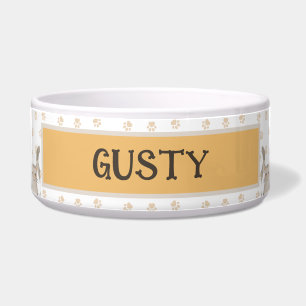 かわいい女の子と子猫アートペットネームポーパターンキャット ボウル