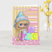 かわいい女の子と孫娘1stバースデーカード カード (黄色い花)