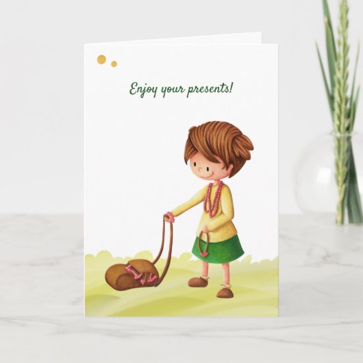 かわいい女の子と宝石のパーソナライズされたおもしろい誕生日 カード (正面)