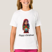 かわいい女の子と幸せなクリスマスプリント Tシャツ (正面)