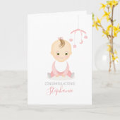 かわいい女の子と携帯電話のベビーシャワー カード (黄色い花)