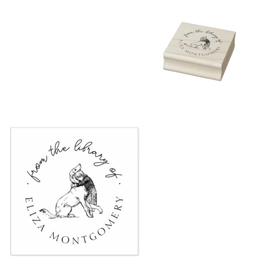 かわいい女の子と犬カスタムの図書館の本 ラバースタンプ (押印)