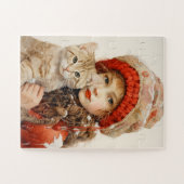 かわいい女の子と猫アートジグソーパズル ジグソーパズル (横)