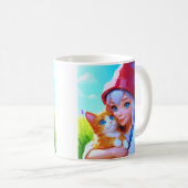 かわいい女の子と猫 コーヒーマグカップ (正面右)